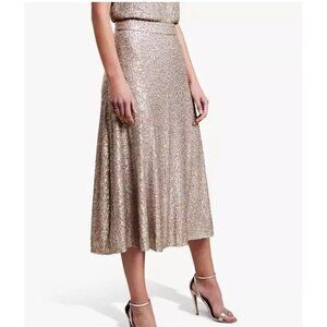 Pure Collection Sequined Midi Skirt Antique Gold UK 12 US 6 Party Valentine Day